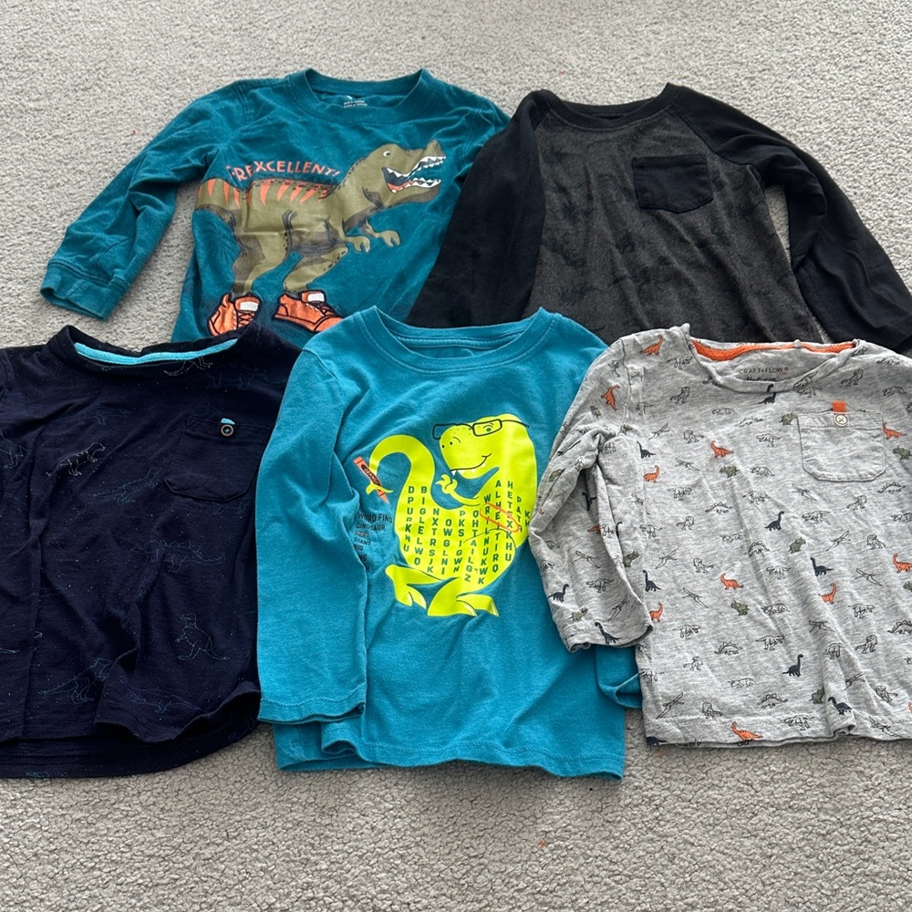 Kids Dino Long Sleeve Tees - Teal, Black, Gray